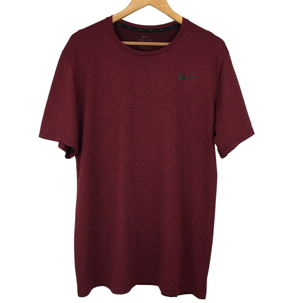 Nike Mens Dry Fit Burgundy Black Crew Neck Logo T-shirt Size XL